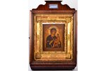 icon, Tikhvin icon of the Mother of God, recessed icon panel (kovcheg), in icon case, board, paintin...