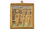 icon, Saints John, Cosmas and Damian, copper alloy, 3-color enamel, Russia, the 19th cent., 6.4 x 5....