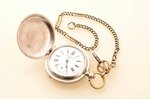 карманные часы, "Perret & Fils", мужские, с ключом и цепочкой, Швейцария, серебро, металл, 875 проба...
