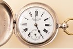 карманные часы, "Perret & Fils", мужские, с ключом и цепочкой, Швейцария, серебро, металл, 875 проба...