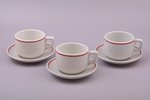 set of 3 tea pairs, Bauscher Weiden, US zone, Ø (saucer) 14.5 cm, h (cup) 6.2 cm, Germany, the 40ies...