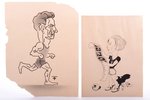 Krisons Valdis, 2 cartoons of sportsmen, paper, graphic, 20 x 15.3 / 23.5 x 18 cm, missing two corne...