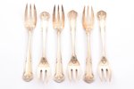 set of dessert forks, silver, 6 pcs, 830s standard, 145.65 g, 13.5 cm, Carl M. Cohr, Denmark...