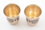 pair of beakers, silver, 84 standard, 50.40 g, engraving, niello enamel, h 4.4 cm, 1873, Moscow, Rus...