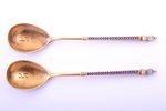 set of 2 teaspoons, silver, 88 standart, enamel, gilding, 1880-1899, 41.90 g, Moscow, Russia, 13.1 c...