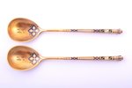 set of 2 teaspoons, silver, 84 standart, enamel, gilding, 1896-1907, 47.95 g, Moscow, Russia, 12.9 c...