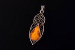pendant with amber, silver, 875 standart, 3.20 g., the item's dimensions 4.6 x 1.5 cm, the 20-30ties...