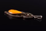pendant with amber, silver, 875 standart, 3.20 g., the item's dimensions 4.6 x 1.5 cm, the 20-30ties...