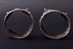 set of 2 cocottes, silver, 950 standart, glass, silver weight 69.90g, France, Ø 7.5 cm, h 8.4 cm...