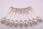 set of soup spoons, silver, 9 pcs., 84 standard, 585.70 g, 23 cm, 1854, Riga, Mitau, Russia...