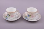 2 tea pairs, porcelain, M.S. Kuznetsov manufactory, hand-painted, Riga (Latvia), Russia, the border...