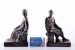 figurines - bookends, Couple in traditional costumes, ceramics, Lithuania, USSR, Kaunas industrial c...