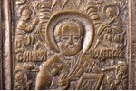 icon, Saint Nicholas the Wonderworker, copper alloy, silvering, Russia, the border of the 19th and t...