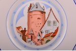 dekoratīvs šķīvis, "Skats uz Pulvertorni", porcelāns, J.K. Jessen rūpnīca, roku gleznojums ar autora...