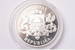 10 латов, 1993 г., серебро, Латвия, 25.175 г, Ø 36.07 мм, AU...