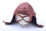 motorcycle helmet with protective glasses, leather, the 30ties of 20th cent....