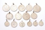 a set, 1801, 1840, 1860, 1862, 1890, 1892, 1893, 1897, 1908, 1911, 1913, 15 coins with eyelets, silv...