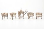 set for spices and mustard pot, 5 items, silver, 950 standart, the beginning of the 19th cent., weig...