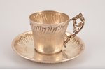 coffee pair, silver, 950 standard, 130.90 g, h (cup) 6.4, Ø (saucer) 11.3 cm, France...