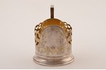 tea glass-holder, silver, 875 standard, 95.7 g, gilding, h (with handle) 9.5 cm, Ø (inside) 6.5 cm,...