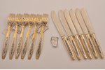 set of 6 forks and 6 knives, silver, 6, 6, 925 standart, gilding, niello enamel, the 60-70ies of 20t...