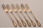 set of forks, silver, 6 pcs, 84 standard, 558.20 g, 21.5 cm, Orest Kurlyukov company, 1908-1917, Mos...