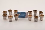 set of 12 beakers, silver, 950 standard, 98.6 g, gilding, h 4.2 cm, Charles Barrier, 1905-1923, Pari...