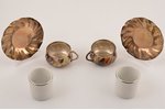 2 coffee pairs, silver, porcelain, 800 standart, weight of silver 200.30g, Italy, h (cup) 5.2, Ø (sa...