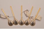 set of coffee spoons, silver, 5 pcs, 875 standard, 70.90 g, niello enamel, gilding, 11.3 cm, The "Se...