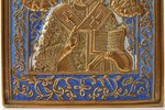 икона, Святитель Николай Чудотворец, медный сплав, 5-цветная эмаль, Российская империя, рубеж 19-го...