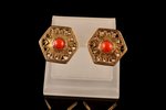 clip-on earrings, silver, gilding, 925 standard, 9.64 g., the item's dimensions 2.2 x 2 cm, coral, I...