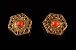 clip-on earrings, silver, gilding, 925 standard, 9.64 g., the item's dimensions 2.2 x 2 cm, coral, I...