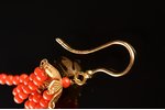 earrings, gold, 3.98 g., the item's dimensions 3.7 cm, coral, Italy, diameter of coral beads 2.4 mm...