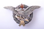знак, Военно-авиационное училище, серебро, золото, Латвия, 20е-30е годы 20го века, 42.7 x 70.3 мм, 3...
