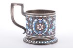 tea glass-holder, silver, 84 standard, 196.15 g, cloisonne enamel, h (with handle) 8.8 cm, Ø (inside...