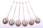 set of 6 teaspoons, silver, 84 standart, engraving, 1880-1899, 97.60 g, Moscow, Russia, 13.6 cm...