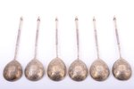 set of 6 teaspoons, silver, 84 standart, engraving, 1880-1899, 97.60 g, Moscow, Russia, 13.6 cm...