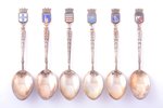 set of coffee spoons, silver, 6 pcs., with coats of arms of French cities, 800 standard, 87.70 g, en...