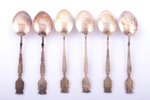 set of coffee spoons, silver, 6 pcs., with coats of arms of French cities, 800 standard, 87.70 g, en...
