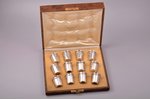 set of 12 beakers, silver, 950 standard, 112.50 g, gilding, h 3.9 cm, France, in a box, some of beak...