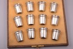 set of 12 beakers, silver, 950 standard, 112.50 g, gilding, h 3.9 cm, France, in a box, some of beak...