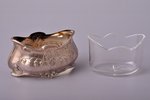 saltcellar with spoon, Art Nouveau, silver, 950 standart, glass, silver weight 19.35g, France, saltc...