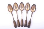 set of 5 teaspoons, silver, 84 standart, 1908-1917, 108.85 g, Riga, Russia, 13.9 cm...