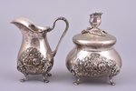 service of 3 items: coffeepot, sugar-bowl, cream jug, silver, 830 standart, 1302.5 g, (coffeepot 843...