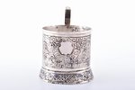 tea glass-holder, silver, "Caucasus", 84 standard, 116.05 g, niello enamel, h (with handle) 9 cm, Ø...