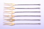 set of 6 lemon forks, silver, 875 standart, gilding, 1960-1961, 75.75 g, Tbilisi Jewelry Factory, Tb...