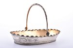 biscuit tray, silver, 84 standard, 431.20 g, engraving, gilding, 27.4 x 17.2 cm, h (with handle) 18....
