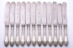 knife set, silver, 12 pcs., 84 standard, weight of one silver handle 43.7 g, weight of 12 silver han...