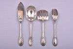 flatware set of 4 items, silver,950 standart, engraving, 142.25 g, France, 16.7 - 13.6 cm, in a box...