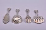 flatware set of 4 items, silver,950 standart, engraving, 142.25 g, France, 16.7 - 13.6 cm, in a box...